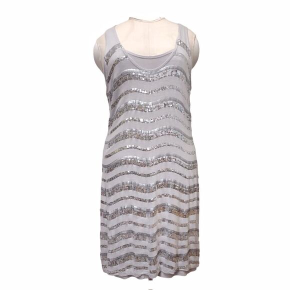 INC Sequins Tank Dress Size M Simple Lightweight Silver Gray T-shirt Dress - Picture 1 of 6